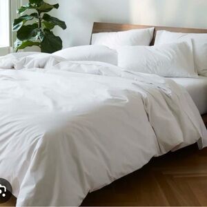 Brooklinen full/queen white crispy 100% cotton duvet cover button open